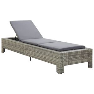 vidaXL Sonnenliege mit Auflage Grau Poly Rattan