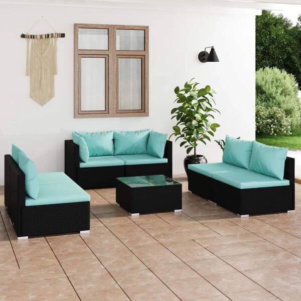 vidaXL 7-tlg. Garten-Lounge-Set mit Kissen Poly Rattan Schwarz