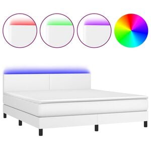 vidaXL Boxspringbett mit Matratze & LED Wei&szlig; 160x200 cm Kunstleder