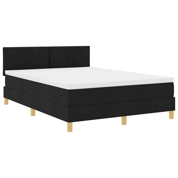 vidaXL LED Boxspringbett mit Matratze Schwarz 140 x 200 cm Stoff