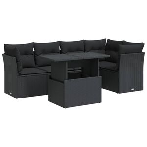 vidaXL 6-tlg. Garten-Sofagarnitur mit Kissen Schwarz Poly Rattan