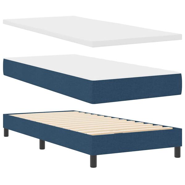 vidaXL Boxspringbett mit Matratze mit Kopfteil Blau 90 x 190 cm Stoff