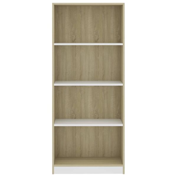 vidaXL B&uuml;cherregal 4 F&auml;cher Wei&szlig; Sonoma-Eiche 60x24x142 Holzwerkstoff
