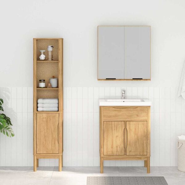 vidaXL Badezimmerm&ouml;bel-Set mit T&uuml;r 2 pcs Wachsbraun Massivholz Kiefer