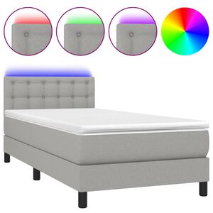 vidaXL Boxspringbett mit Matratze & LED Hellgrau 80x200 cm Stoff