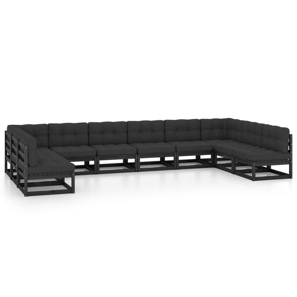 vidaXL 10-tlg. Garten-Lounge-Set mit Kissen Schwarz Massivholz Kiefer