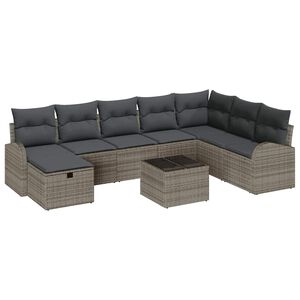 vidaXL Garten-Sofa-Set mit Kissen mit Speicher 9 pcs Grau Poly Rattan