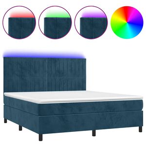 vidaXL Boxspringbett mit Matratze & LED Dunkelblau 180x200 cm Samt