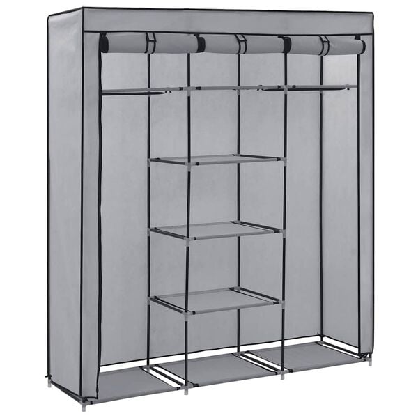 vidaXL Kleiderschrank mit F&auml;chern und Stangen Grau 150x45x175cm Stoff