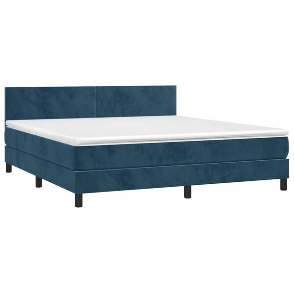 vidaXL Boxspringbett mit Matratze & LED Dunkelblau 160x200 cm Samt
