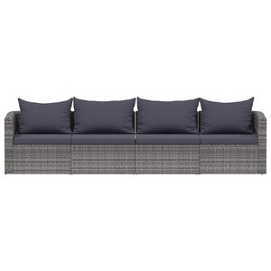 vidaXL 4-tlg. Garten-Sofagarnitur mit Kissen Grau Poly Rattan