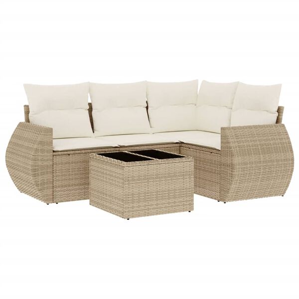vidaXL 5-tlg. Garten-Sofagarnitur mit Kissen Beige Poly Rattan