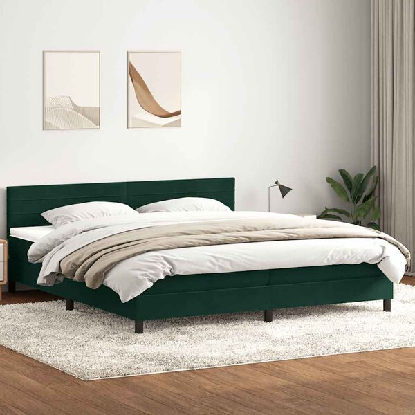 vidaXL Boxspringbett mit Matratze Dunkelgr&uuml;n 180x220 cm Samt