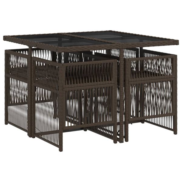 vidaXL 5-tlg. Garten-Essgruppe mit Kissen Braun Poly Rattan