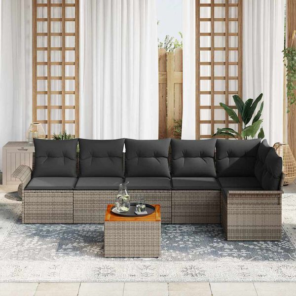 vidaXL Garten-Sofa-Set 7 pcs Grau Poly Rattan
