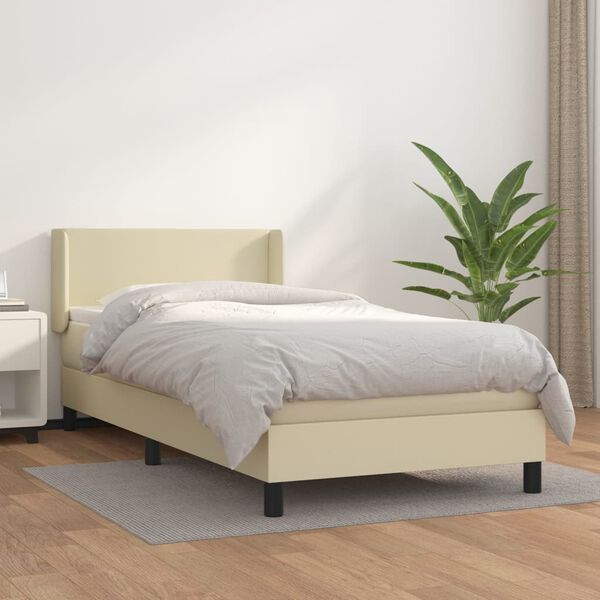 vidaXL Boxspringbett mit Matratze Creme 90x200 cm Kunstleder