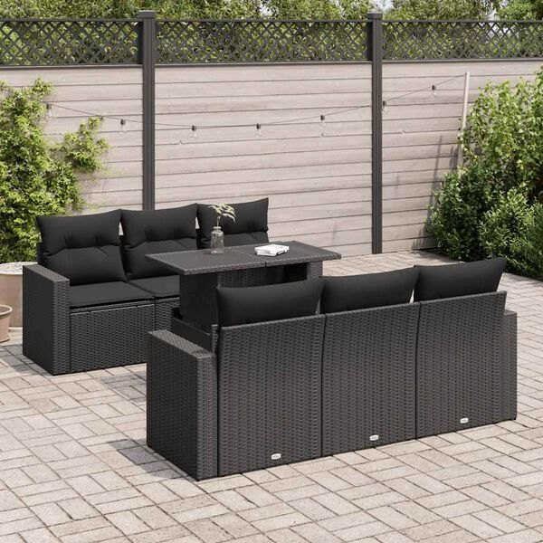 vidaXL 7-tlg. Garten-Sofagarnitur mit Kissen Schwarz Poly Rattan