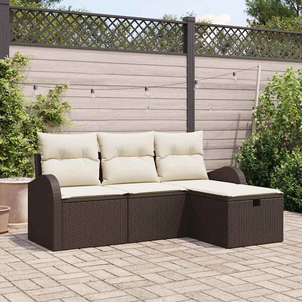 vidaXL Sofa Set mit Kissen 4 pcs Braun und Creme Poly-Rattan