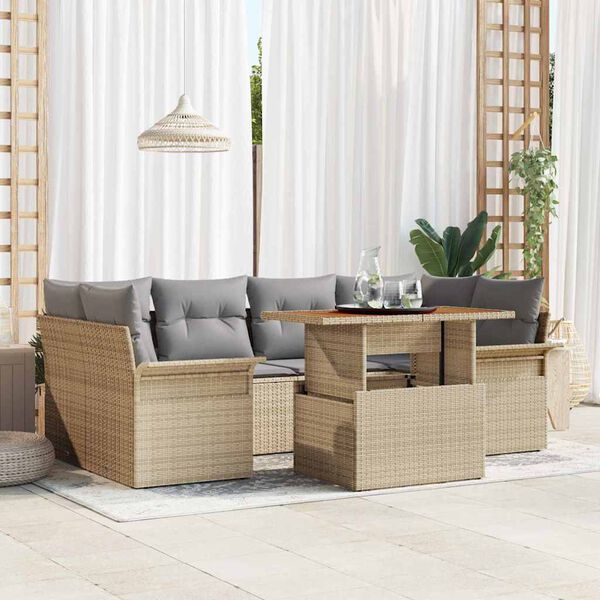 vidaXL Garten-Sofa-Set mit Speicher 7 pcs Beige Poly Rattan
