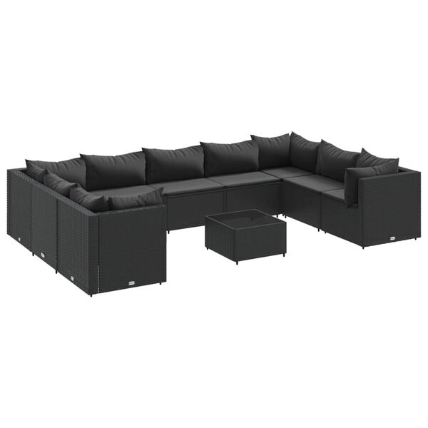 vidaXL 10-tlg. Garten-Lounge-Set mit Kissen Schwarz Poly Rattan