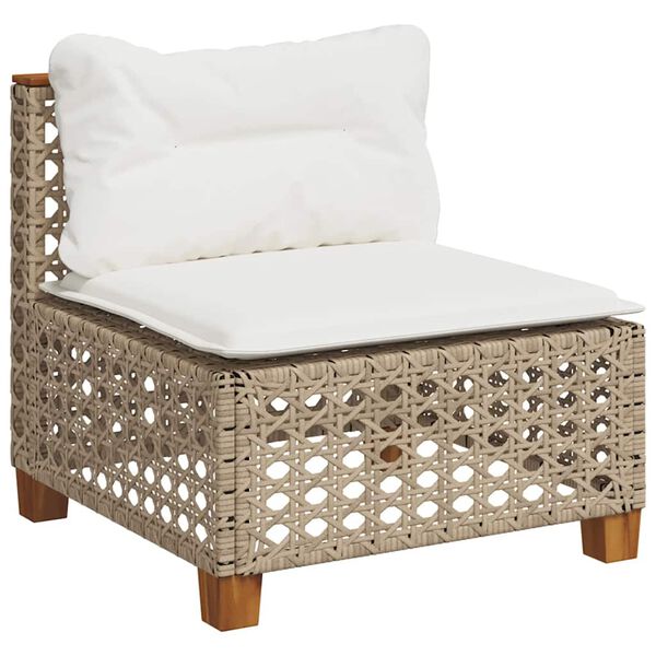 vidaXL 10-tlg. Garten-Sofagarnitur mit Kissen Beige Poly Rattan
