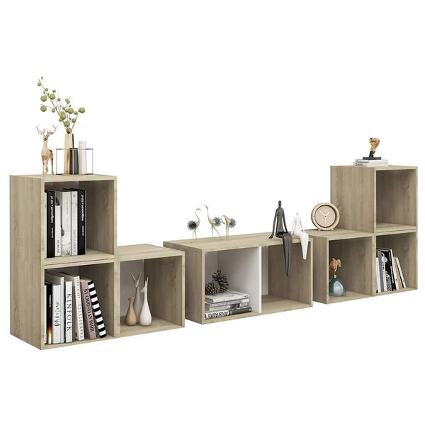 vidaXL 6-tlg. TV-Schrank-Set Wei&szlig; Sonoma-Eiche Holzwerkstoff