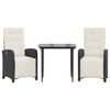 vidaXL 3-tlg. Bistro-Set mit Kissen Schwarz Poly Rattan