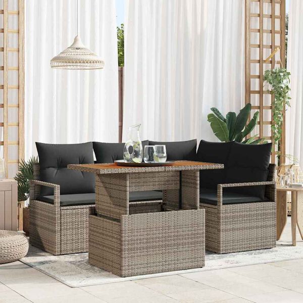 vidaXL Garten-Sofa-Set mit Speicher 5 pcs Grau Poly Rattan