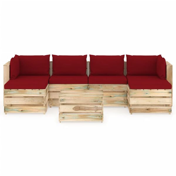 vidaXL 7-tlg. Garten-Lounge-Set mit Kissen Gr&uuml;n Impr&auml;gniertes Holz