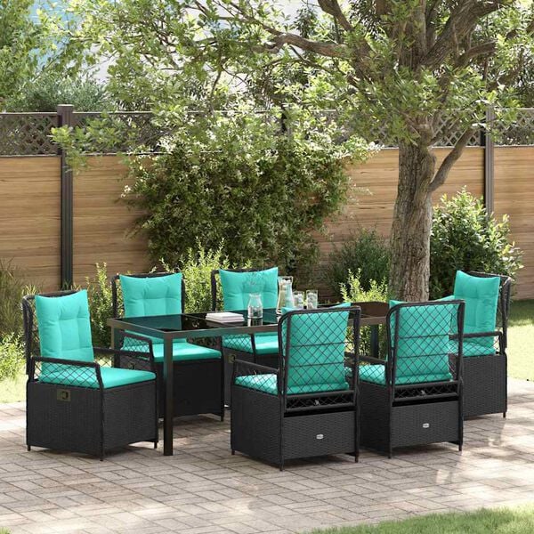 vidaXL Garten Essgruppe 7 pcs Schwarz Poly-Rattan