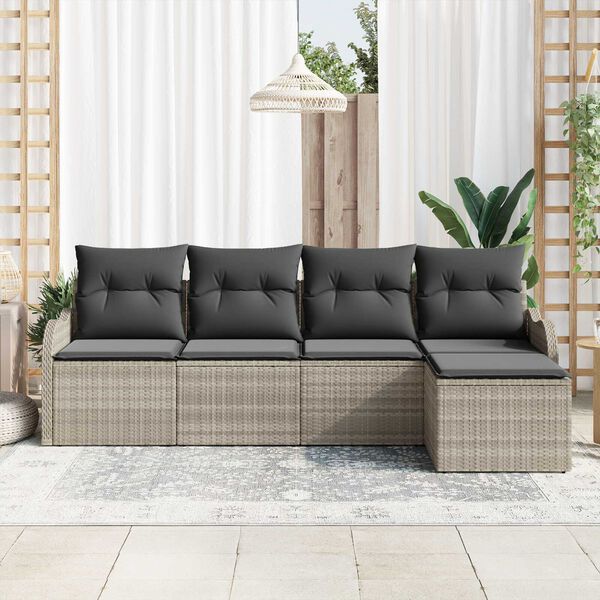vidaXL Garten-Sofa-Set mit Kissen 5 pcs Hellgrau Poly Rattan