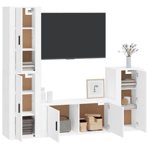 vidaXL 4-tlg. TV-Schrank-Set Weiß Holzwerkstoff