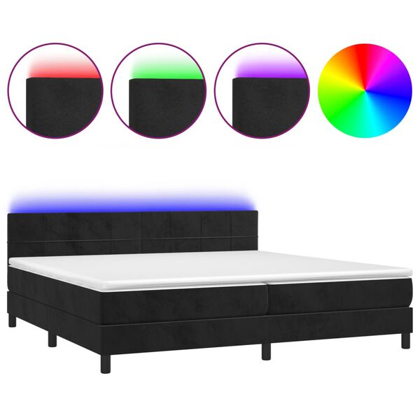 vidaXL Boxspringbett mit Matratze & LED Schwarz 200x200 cm Samt
