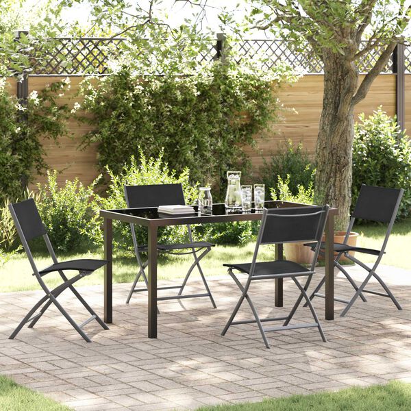 vidaXL Garten Essgruppe 5 pcs Schwarz Pulverbeschichteter Stahl