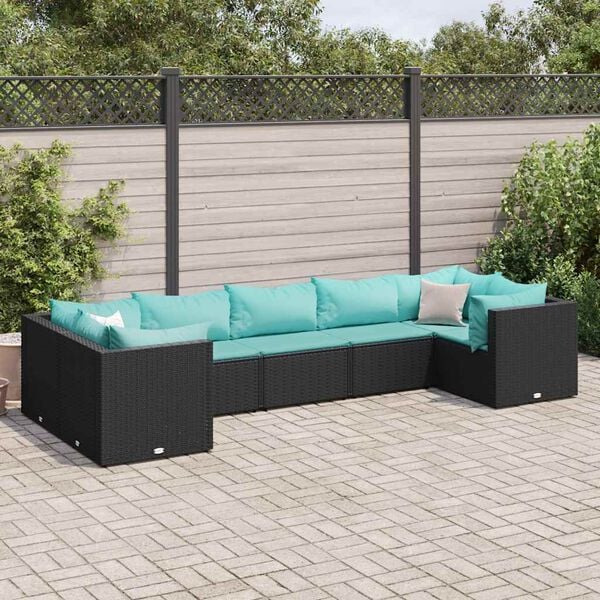 vidaXL 7-tlg. Garten-Lounge-Set mit Kissen Schwarz Poly Rattan