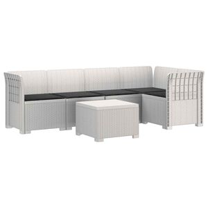 vidaXL 5-Sitzer Gartensofa mit Kissen Rattan-Look PP Wei&szlig;