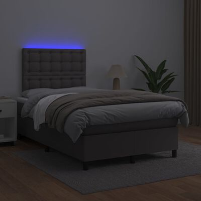 vidaXL Boxspringbett mit Matratze & LED Grau 120x190 cm Kunstleder