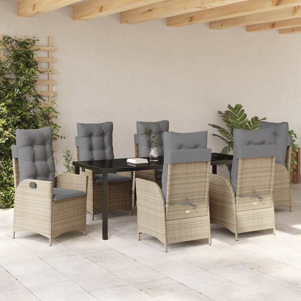 vidaXL Garten Essgruppe mit Kissen 7 pcs Beige Poly-Rattan