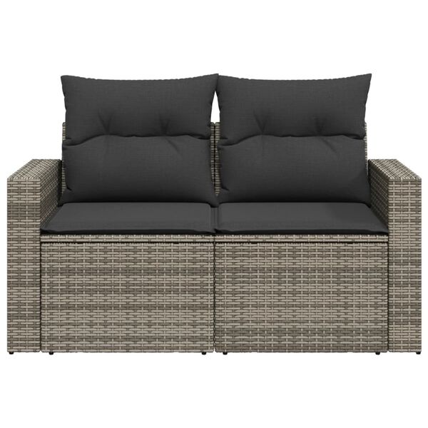 vidaXL Gartensofa 2-Sitzer mit Kissen Grau Poly Rattan