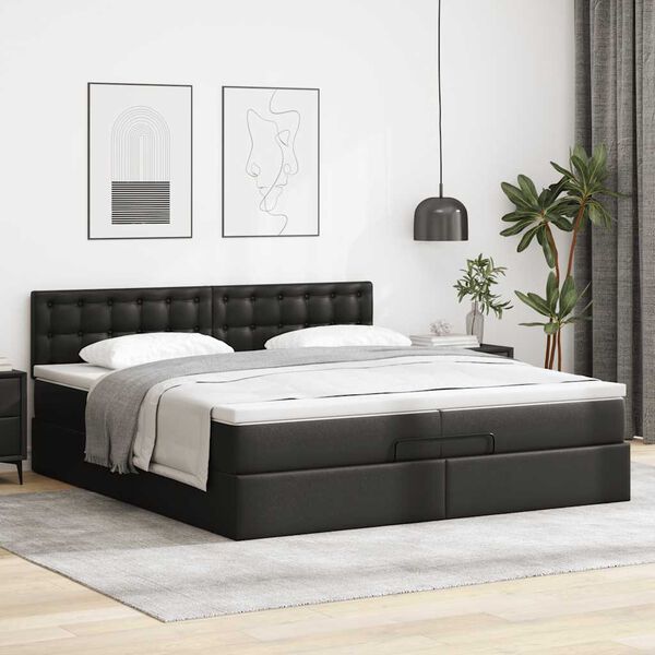 vidaXL Ottoman-Bett mit Matratzen & LEDs Schwarz 200x200 cm Kunstleder