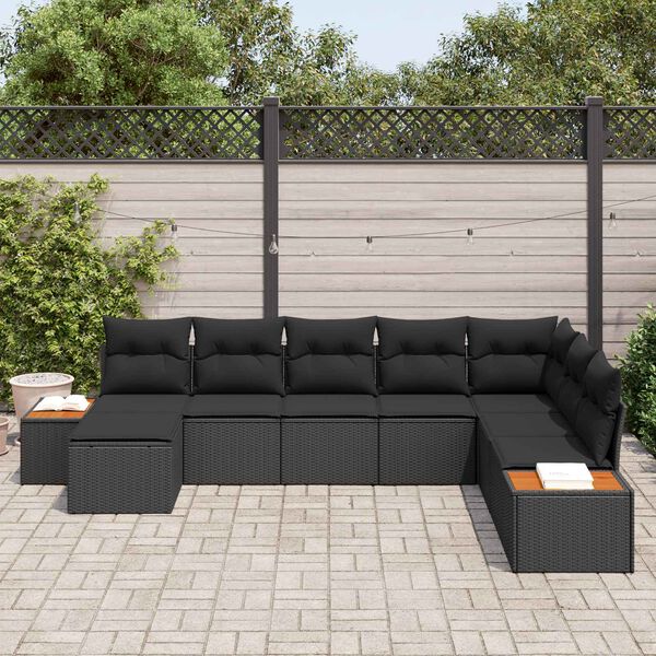 vidaXL Gartensofa-set mit Kissen mit Speicher 9 pcs Schwarz Polyrattan