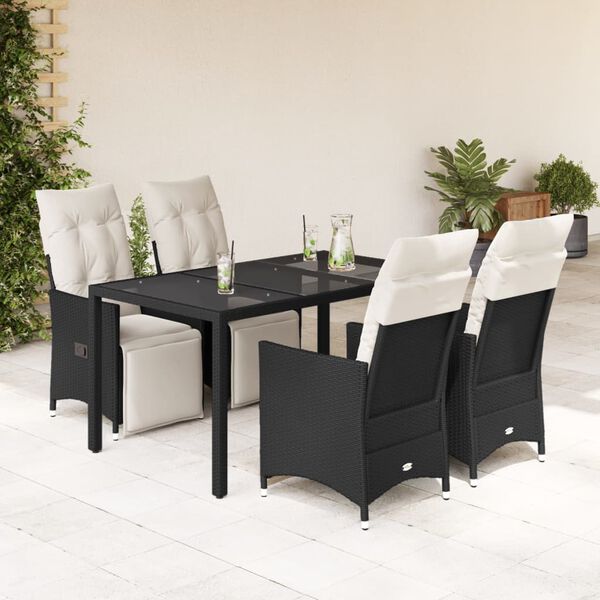 vidaXL 5-tlg. Garten-Essgruppe mit Kissen Schwarz Poly Rattan