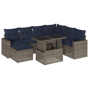 vidaXL 8-teiliges Gartensofa-Set mit Kissen, grau, Polyrattan