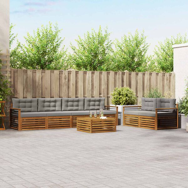 vidaXL Outdoor-Sofagarnitur mit Kissen 7 pcs Nat&uuml;rlich und Hellgrau