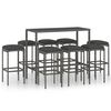 vidaXL 9-tlg. Gartenbar-Set mit Kissen Poly Rattan Grau