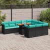 vidaXL 11-tlg. Garten-Sofagarnitur mit Kissen Schwarz Poly Rattan