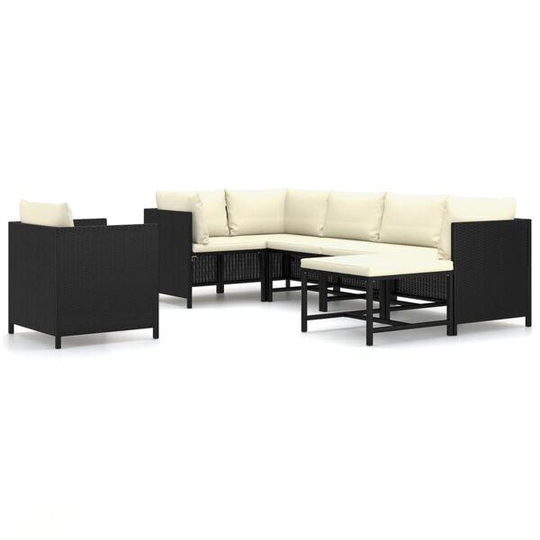 vidaXL 7-tlg. Garten-Lounge-Set mit Kissen Poly Rattan Schwarz