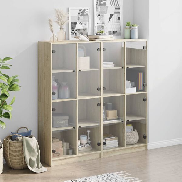 vidaXL B&uuml;cherschrank mit T&uuml;ren Sonoma-Eiche 136x37x142cm Holzwerkstoff