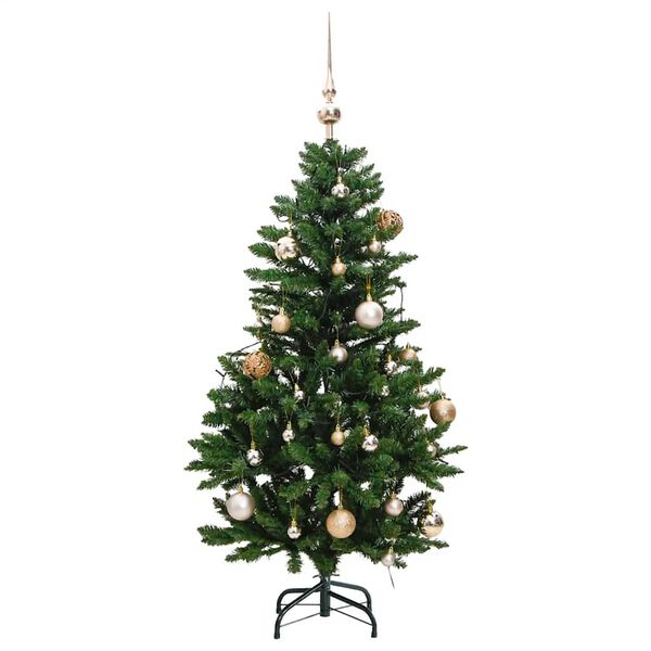 vidaXL K&uuml;nstlicher Weihnachtsbaum Klappbar 150 LEDs & Kugeln 120 cm