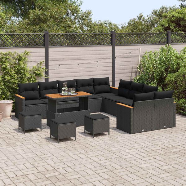 vidaXL Gartensofa-set mit Kissen 14 pcs Schwarz Poly-Rattan